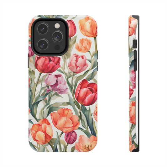 Tulip Flowers | Aesthetic Minimalist Pattern Design | Printed Tough Phone Case for iPhone 12, 13 and 14