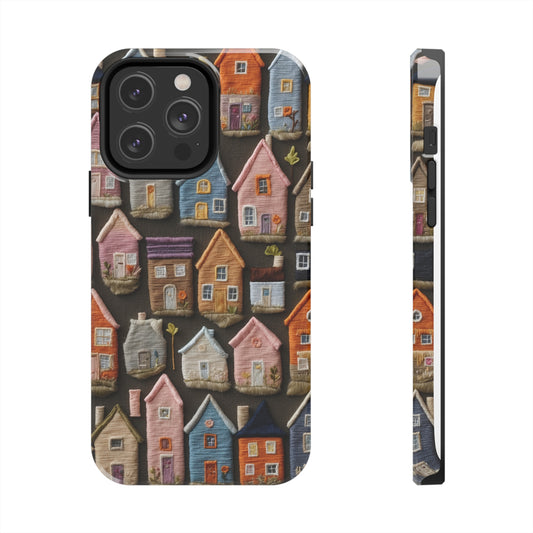 Mini Houses | Embroidery Pattern  | Printed Tough Phone Case for iPhone 12, 13 and 14