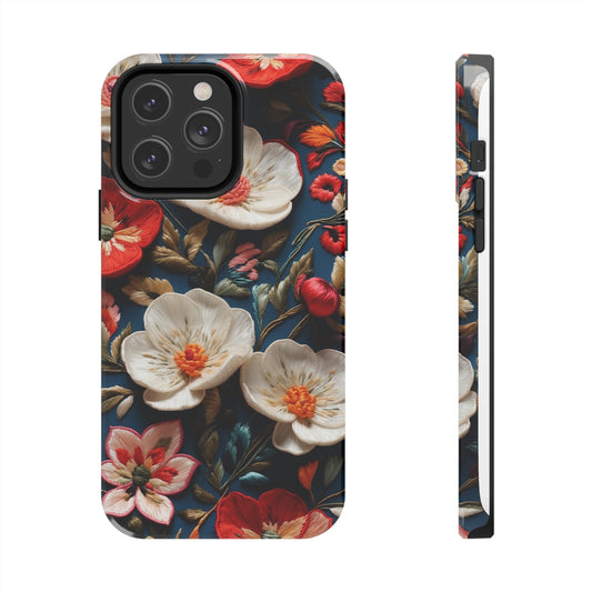 Flowers Embroidery  | Printed Tough Phone Case for iPhone 12, 13 and 14