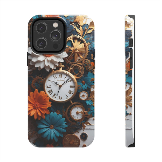 Clock with Flowers | | Printed Tough Phone Case for iPhone 12, 13 and 14 Cases