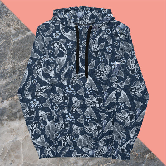 Blue Fish All Over Print Hoodies