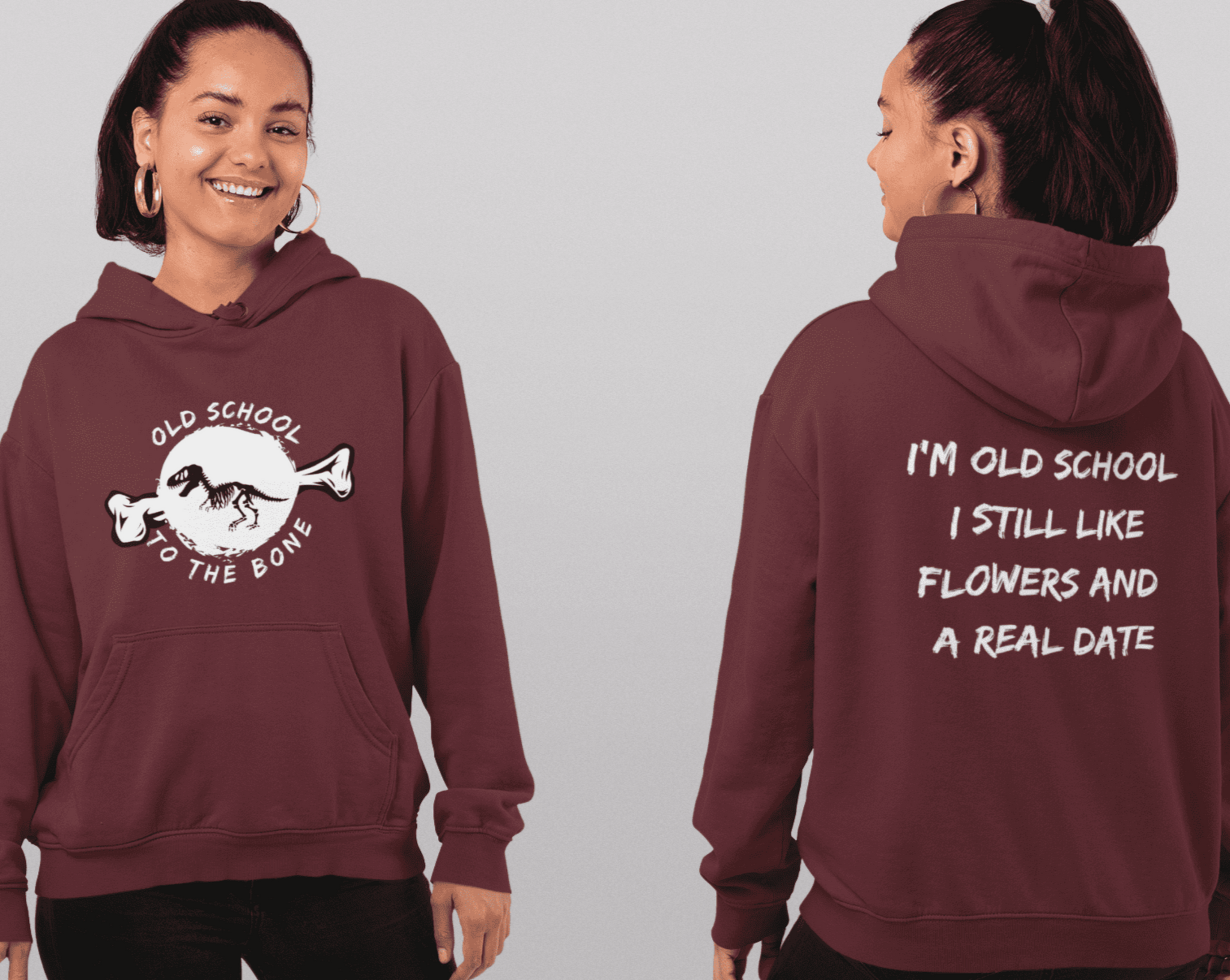 Old School | Front and Back Quote Printed Women Hoodie