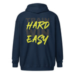 Train Hard Win Easy | Front and Back Printed Sports Zip Hoodie for Women