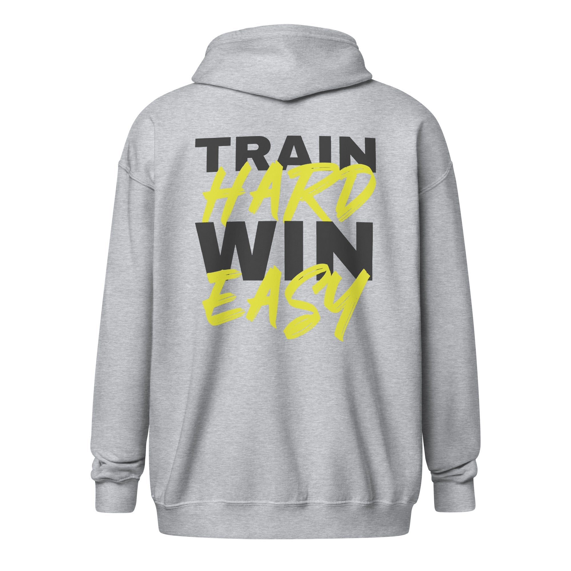 Train Hard Win Easy | Front and Back Printed Sports Zip Hoodie for Women